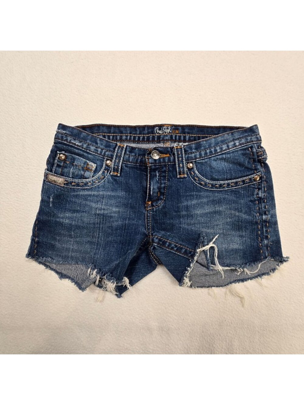 Cruel Girl Size 3 Denim Shorts Blue Distressed Frayed Hem Western Pockets Shawna